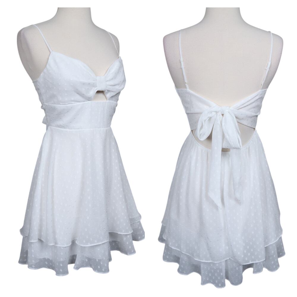 B Darlin Womens Bow Mini Dress Size Small White Bridal Shower Fit Flare Layered